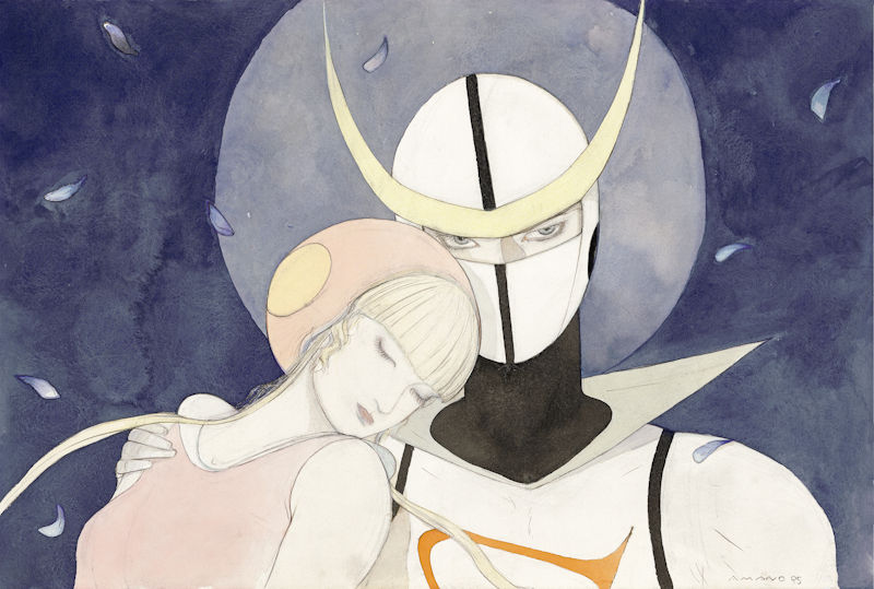 Casshern and Luna &mdash; Tatsunoko Years section artwork, Amano's ethereal figures from his foundational decade (1967–1982) at the animation studio