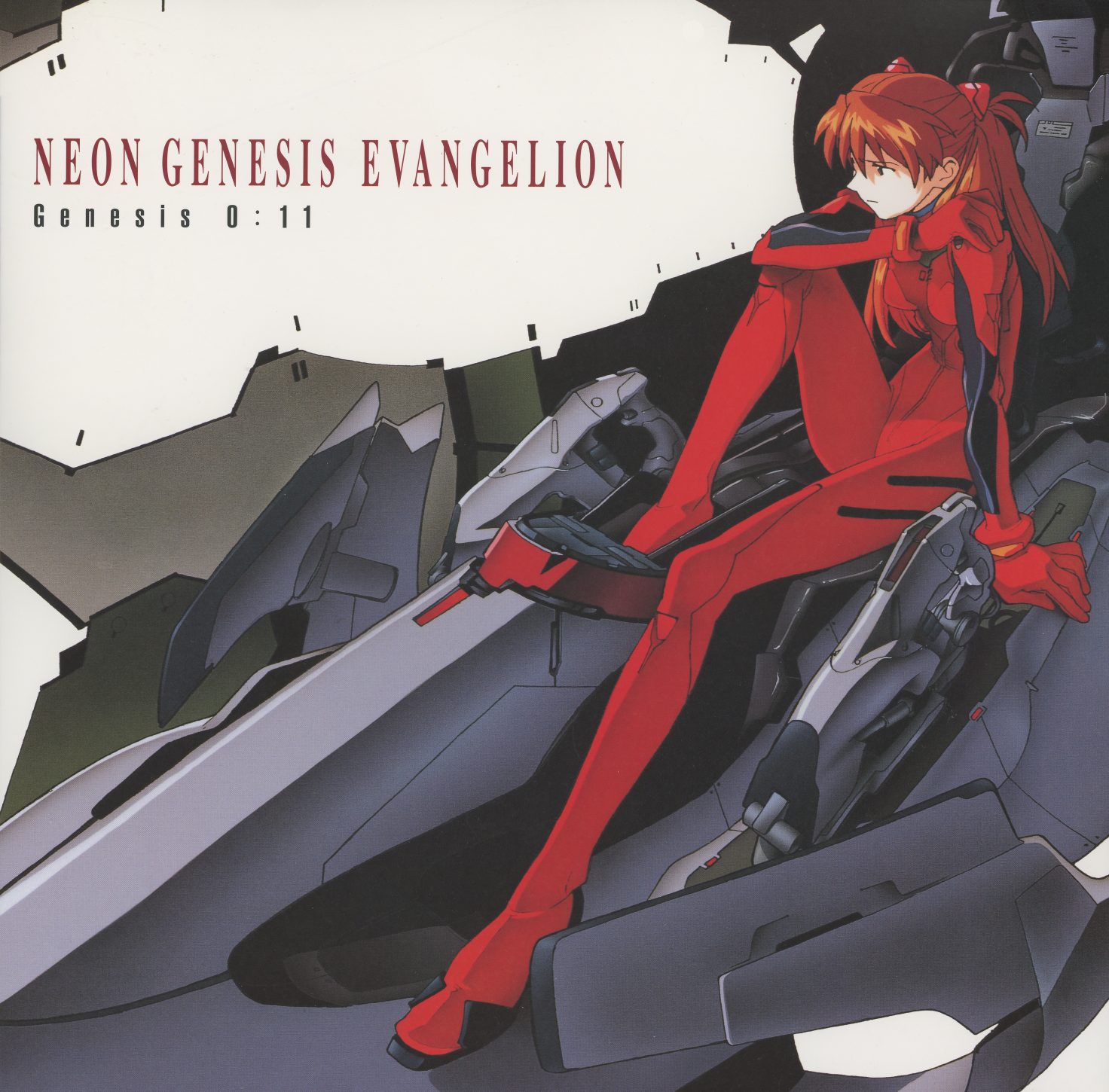 Genesis 0:11 — Asuka sitting on Eva-02's hand. No typography. No terminology. Just a girl and a machine. The jacket is quiet in a way no previous volume was. KILA-158.
