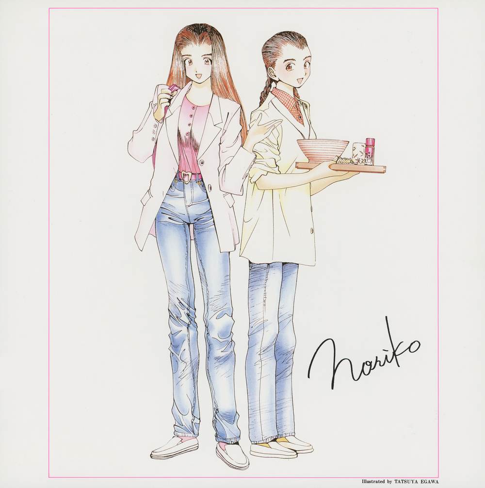 Vol.3 insert — Egawa color illustration: Noriko in two outfit variants. Named 'Noriko.' Illustrated by TATSUYA EGAWA.