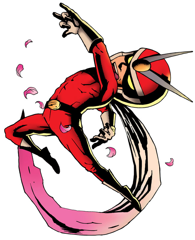 Viewtiful Joe key art — cel-shaded side-scrolling as a style exercise. Kamiya's most visually radical Capcom-era project