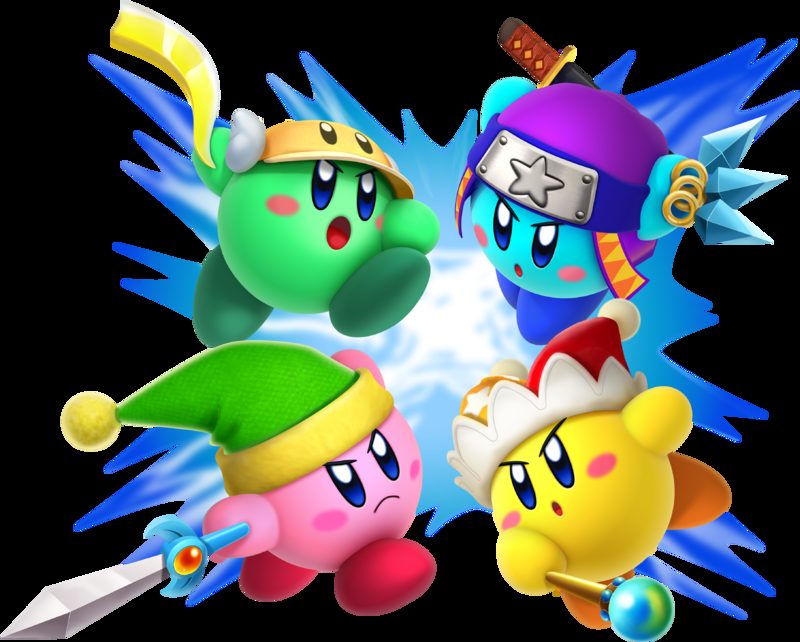 The copy ability mechanic in the games — Sword, Ninja, Cutter, Beam. Each consumed enemy rewrites Kirby's body. The games keep this cheerful. The manga makes it explicit