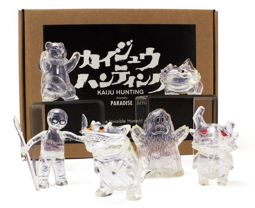 Paradise Toys 'Kaiju Hunting' set featuring Konatsu alongside Dehara, T9G, Uamou, Dan Kaiju, and Shoko Nakazawa — the scene in miniature