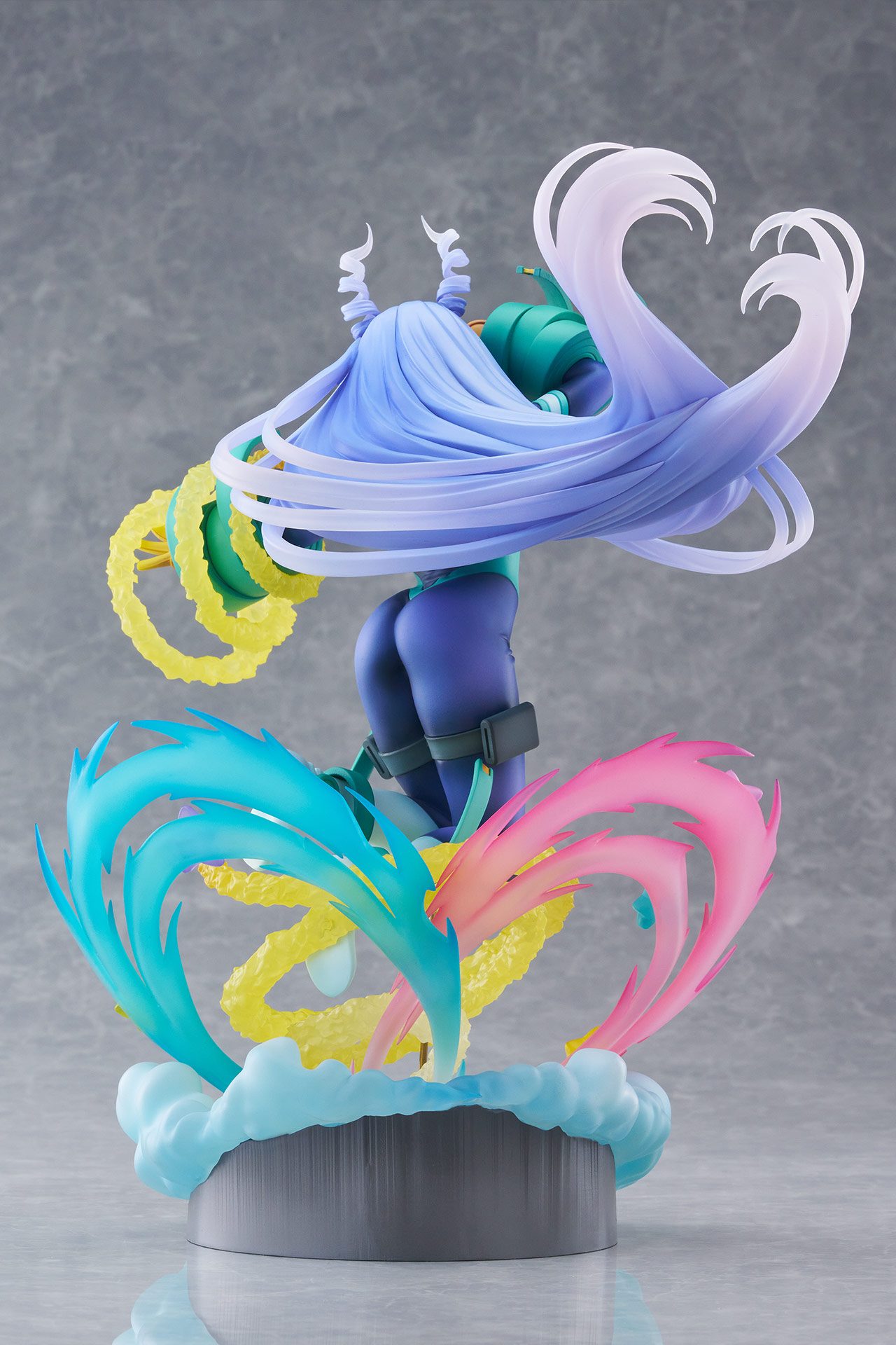 Base detail — cloud platform with wave effect attachments in translucent blue and pink.