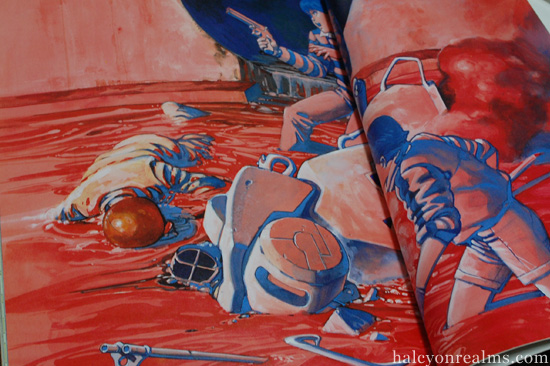Color illustration from AKIRA Club — Otomo's painted work reveals a palette as controlled as his linework, with Neo-Tokyo rendered in cold blues and emergency reds