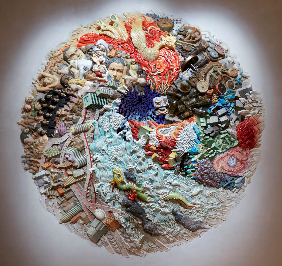ELEMENTS OF FUTURE &mdash; 5 meters in diameter, 499 ceramic pieces on a spherical steel frame, unveiled December 12, 2020