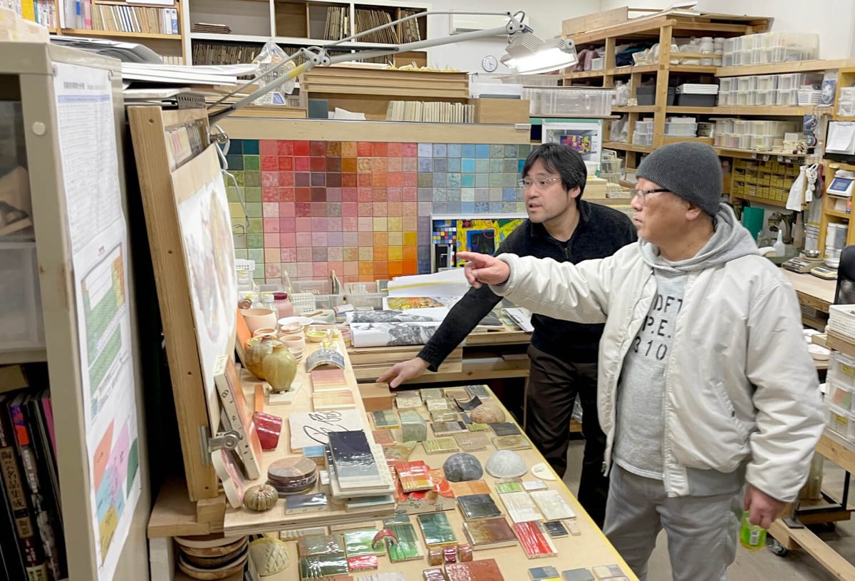 The glaze sample wall — nearly 290 distinct colors selected for the final work