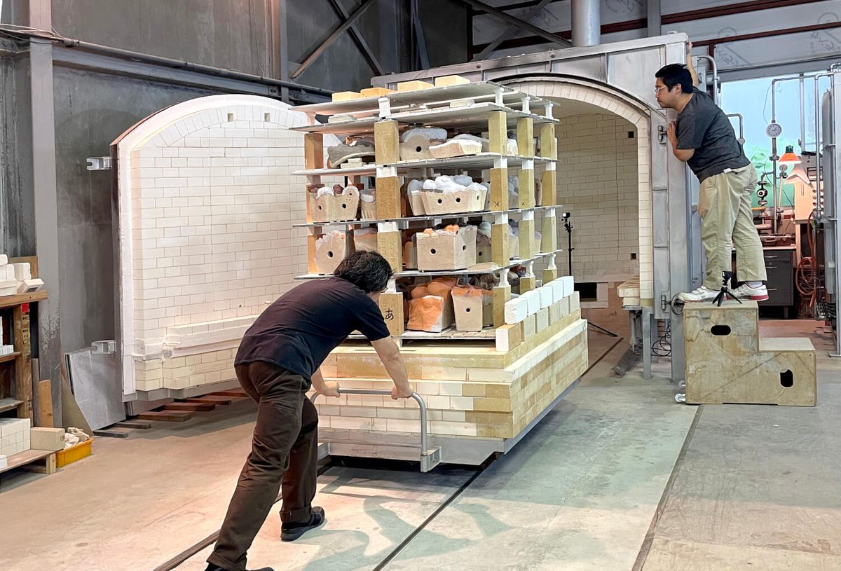 Loading tiles into the kiln at CREARE studio