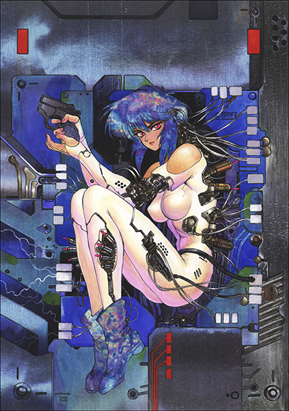 Ghost in the Shell color illustration &mdash; one of 260+ works collected in the <em>Artworks in the Shell</em> catalog