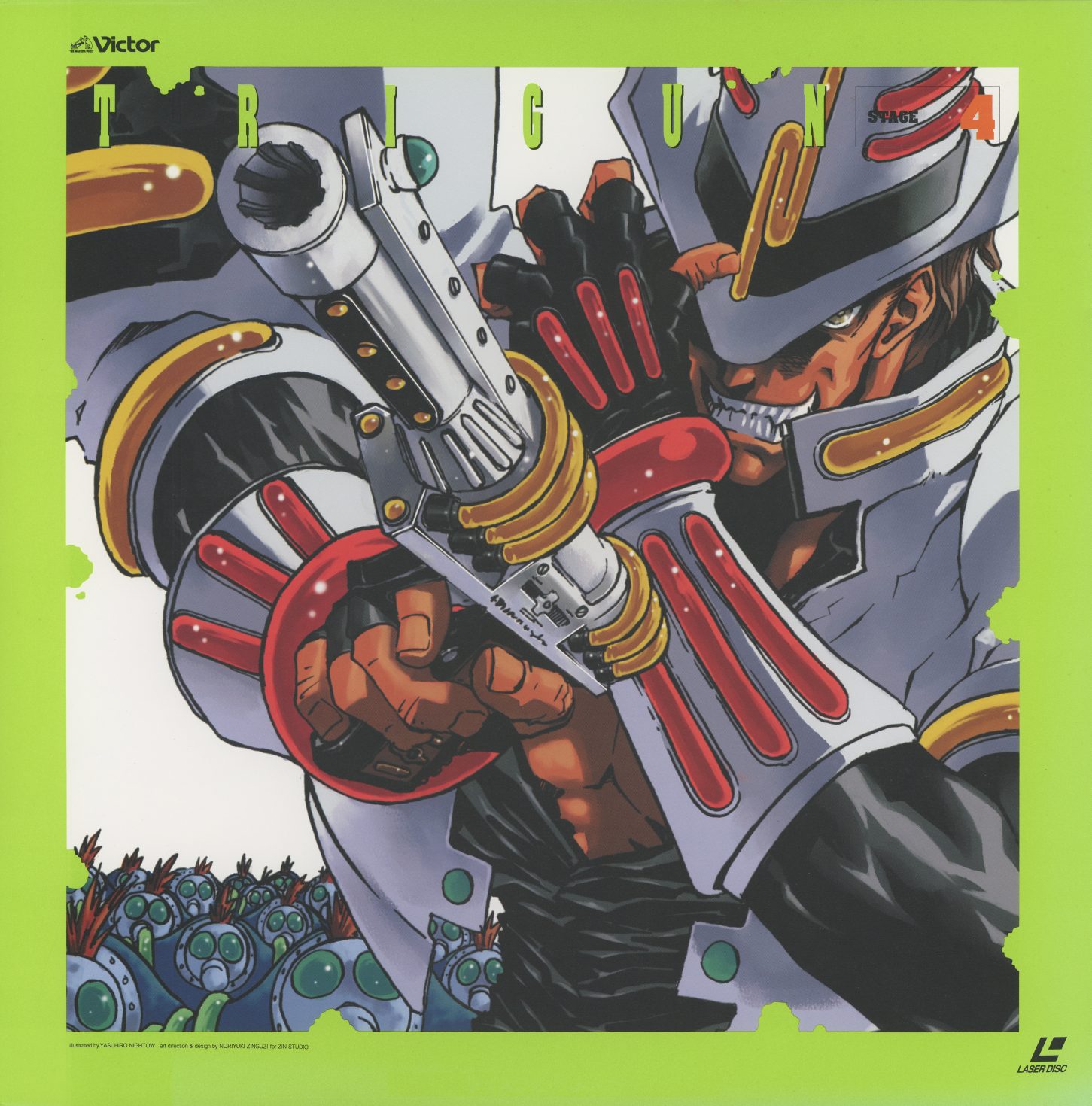 Stage 4 — an armored figure in military helmet and jacket, oversized weapon raised. Green border. The bounty hunters are escalating. JVLA-58024.